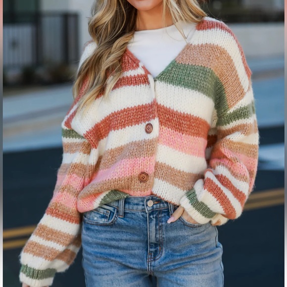 Striped Oversized Sweater Cardigan - Picture 2 of 9